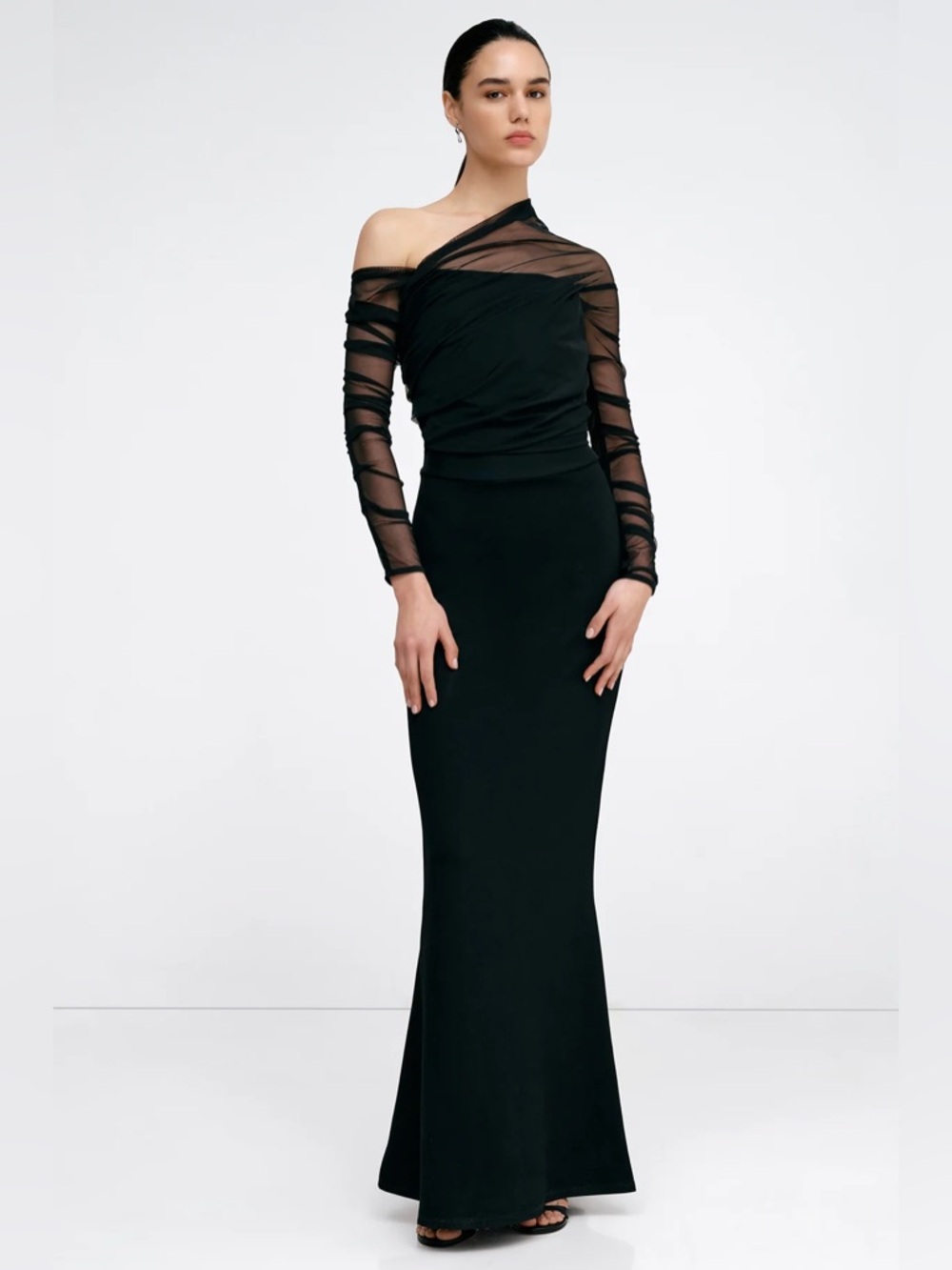 NWT Marcella Black Monroe Dress European Ponte & Mesh Gown Womens Size M - Picture 5 of 13